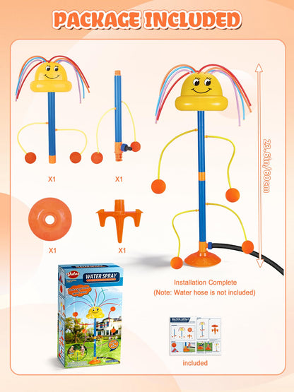 VATOS Water Sprinkler Outdoor Yard Toy for Kids, Smile Face Rainbow Splash Toy with 8 Wiggle Tubes 4 Nozzle, Backyard Lawn Water Sprinkler, Summer Family Games, Fun Water Toys for Kids 3-8 Boy Girl