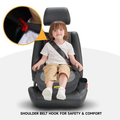 Jovikids I-Size Booster Seat with ISOFIX, Suitable for Child Height 125-150cm, Portable Car Seats with Cup Holder for Kids, Comfortable & Compact for Everyday Use, Great for Travel, ECE R129 (Grey)