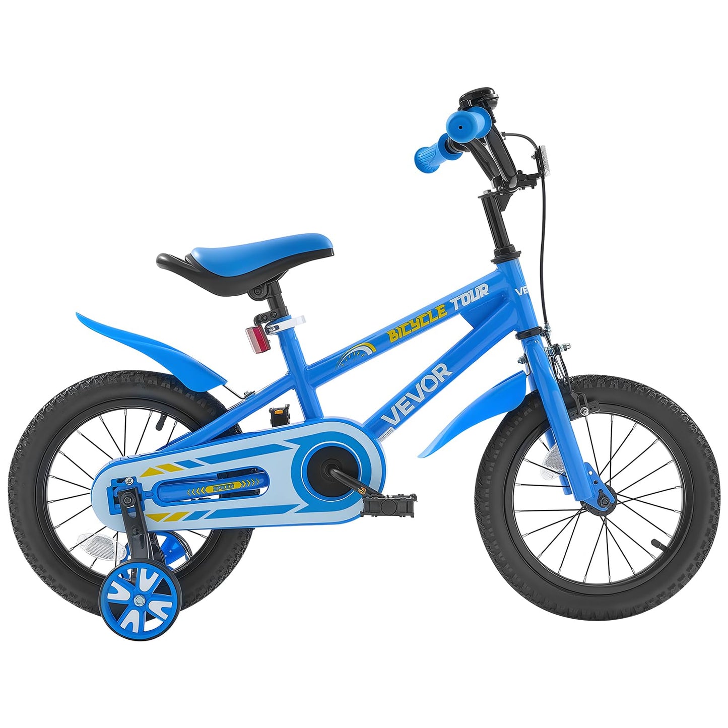 VEVOR Kids Bike, 35.56 cm BMX Style Children Bicycle, Rider Height 90 cm - 115 cm, Training Wheels Included, Sturdy and Easy to Assemble, Toddler Bike for Boys & Girls Learning to Ride, Blue