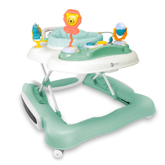 MyChild Little Explorer Activity Walker, Sage Green - Activity Center Baby Walker - Easy fold Frame for Storage - 6 Months + Anti Fall Blocks for Extra Safety and 3 Height Adjustment.