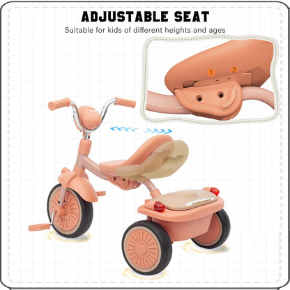 UBRAVOO Baby Tricycle, Foldable Toddler Trike with Pedals, Cool Lights, Durable Wheels and Comfortable Seat, Baby First Walker Trike for 1-5 Years Old Girls, Boys (Pink-black)
