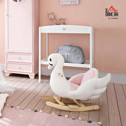 HOMCOM Kids Rocking Horse Plush Ride On Swan Toy w/Safety Seat for Toddler 18 Months +, White and Pink