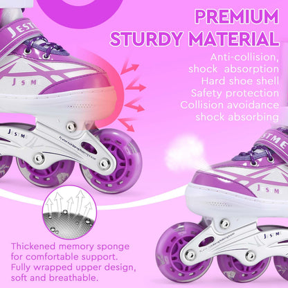 Kids Inline Skates Girls, Adjustable Roller Skates Blades with Light Up Wheels for Beginners Girls (Purple, Medium (UK 1-4))