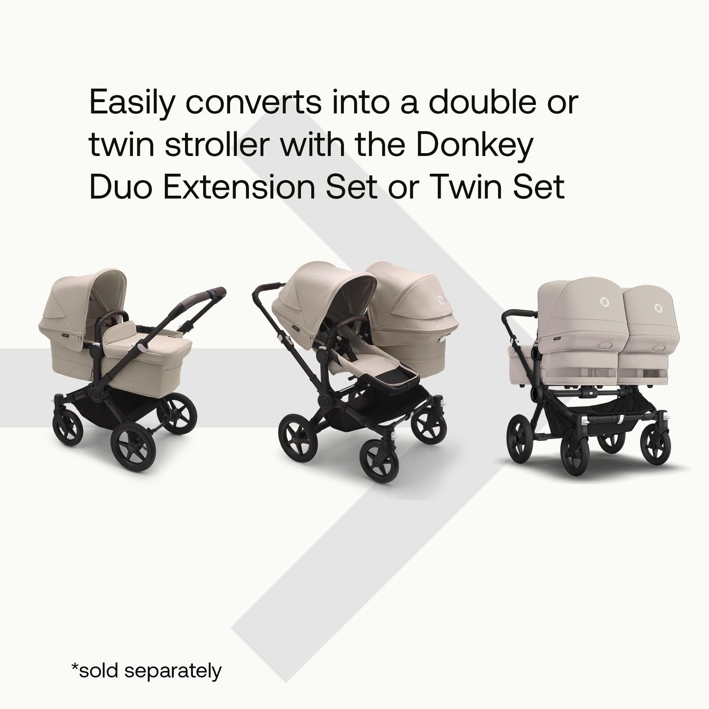 Bugaboo Donkey 5 Mono, Convertible Into Side by Side Double Stroller, Improved Design, Reversible Seat, One Hand Steering and Side Basket, Desert Taupe