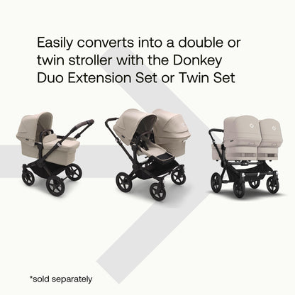 Bugaboo Donkey 5 Mono, Convertible Into Side by Side Double Stroller, Improved Design, Reversible Seat, One Hand Steering and Side Basket, Desert Taupe