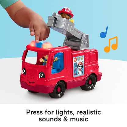 Fisher-Price Little People Toddler Toy Fire Truck Musical Push-Along Vehicle with 2 Figures for Kids Ages 1+ Years, Multilanguage Version, HYR88
