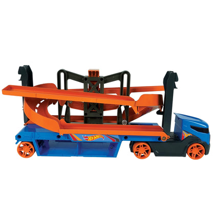 Hot Wheels City Lift & Launch Hauler Vehicle with Storage for Up to 20 1:64 Cars, Lift and Launch Feature and 1 Hot Wheels Car, for 3 Year Olds and Up