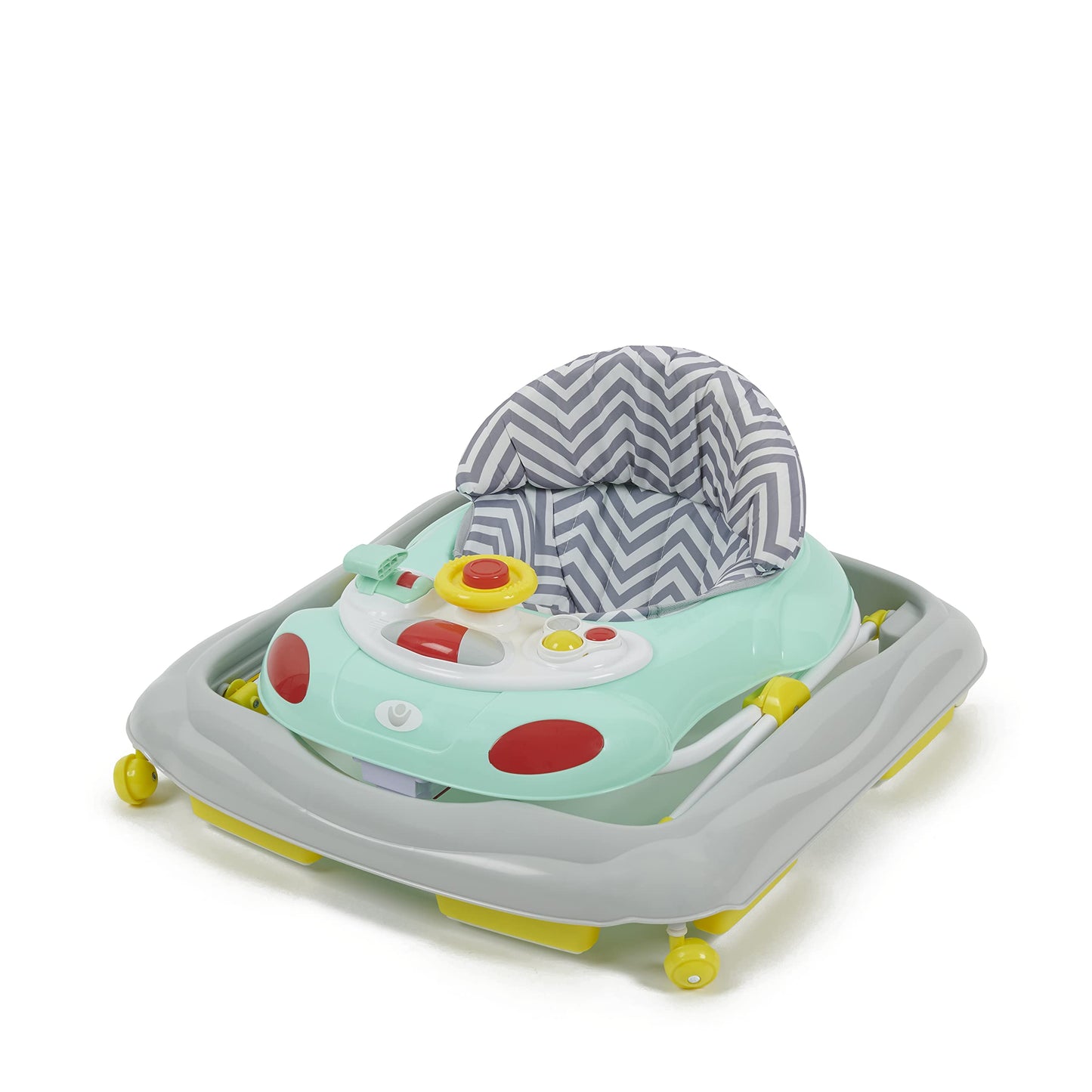 Babylo Go Go Height Adjustable Zigzag Walker with colorful zigzag design and sturdy wheels for toddler mobility and support.