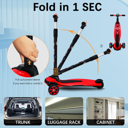 SIMEIQI foldable 3-wheel scooter for kids with adjustable height and flashing LED wheels, ideal for ages 5-12.