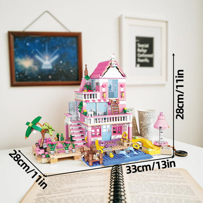CSNRHG Pink Seaside Beach Villa Friends Building Set Friends Construction Educational Toy 822 Pieces Gifts for Girls Teens Kids Adults Ages 6+