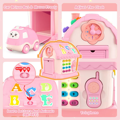 HYES Toys for 1 Year Old Girls, Montessori Educational Toy, 8 in 1 Multi Function Activity House Baby Toy with Music/Car/Clock/Phone/Light, Sensory Toys Birthday Gifts for Baby 1-2 Years
