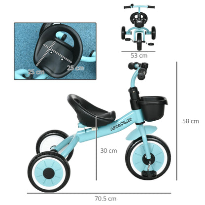 AIYAPLAY Baby Trike, Toddler Tricycle with Adjustable Seat, Basket, Bell, Kids Tricycle for 2-5 Years Old, Blue