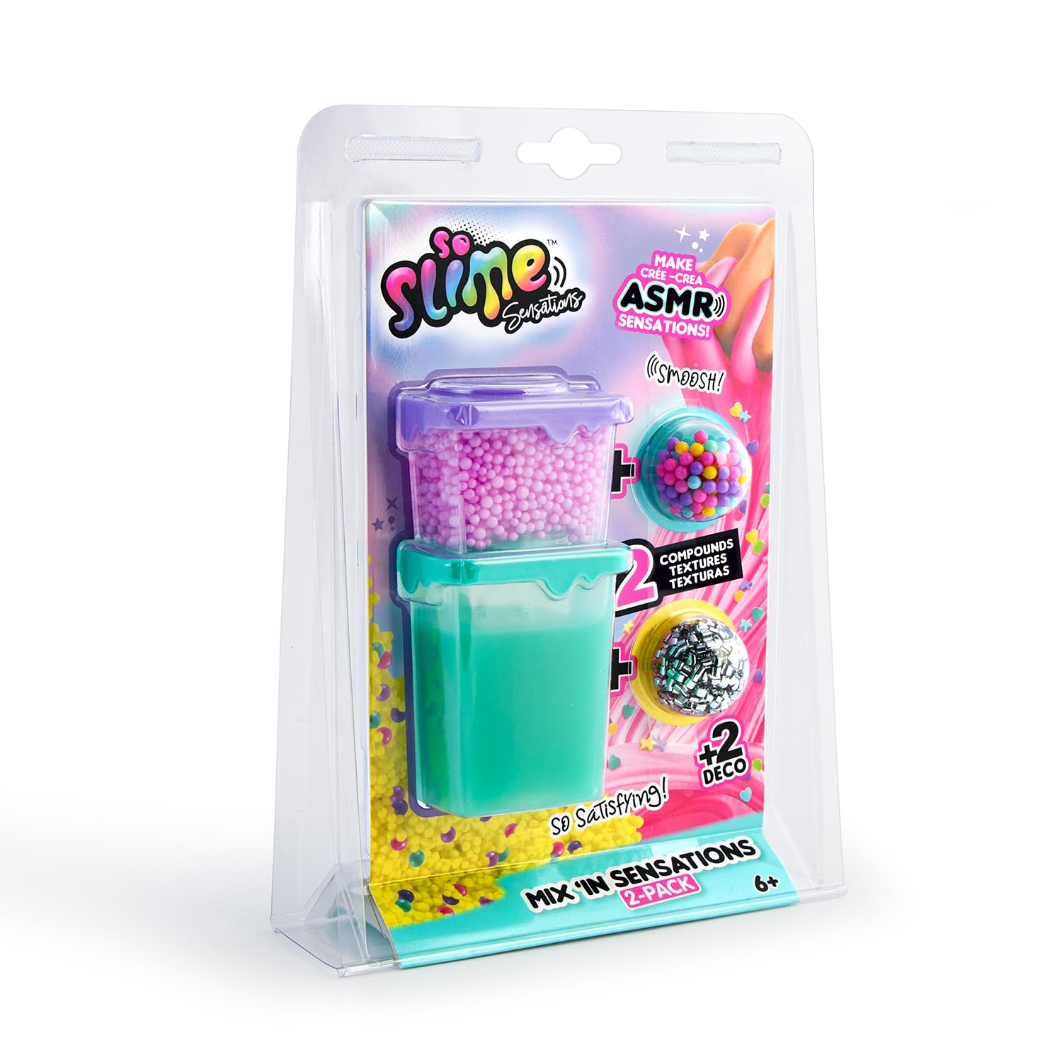So Slime Sensations Mix’In Slime Set with two colorful slime containers and mix-in decorations for kids aged 6+