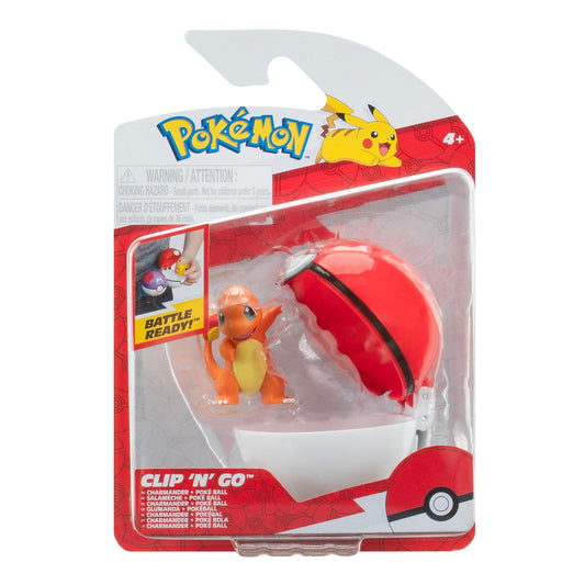 Pokémon Clip 'N' Go Set featuring Charmander with a Pokéball, showcasing the toy's vibrant colors and detailed design.