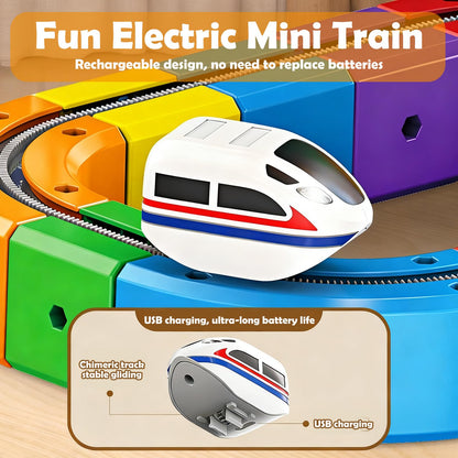 Clickrail Electric Train Set, Track Fusion Toy, Magic Rail Cube Train Set, with Gravity-Defying Motorized Train, 3D Embedded Layouts Train Track Set, DIY Cube Track, for Kids (123PCS)