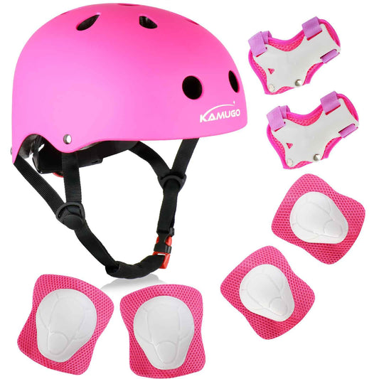 KAMUGO Kids Bike Helmet, Toddler Helmet for Ages 2-8 Boys Girls with Sports Protective Gear Set Knee Elbow Wrist Pads for Skateboard Cycling Scooter Inline Skates