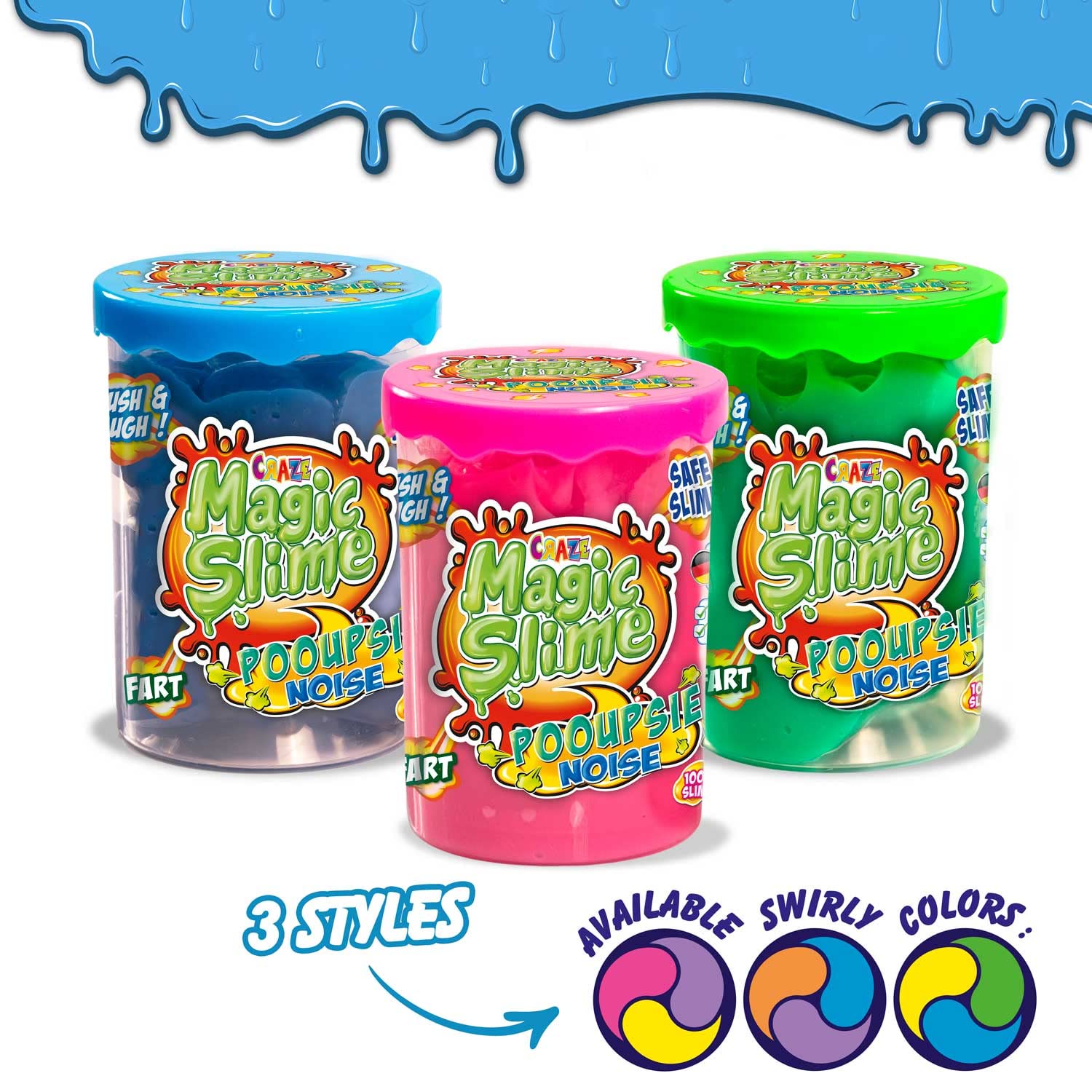 Colorful CRAZE Magic Slime Pooupsie Noise 3-pack kit with 3x100g soft, squishy slime toys for kids age 3+ fun play and sensory activity