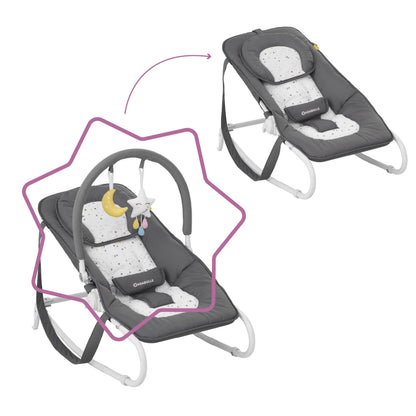Badabulle Easy Baby Bouncer and rocker with cushioned seat, safety harness, and adjustable recline for baby comfort