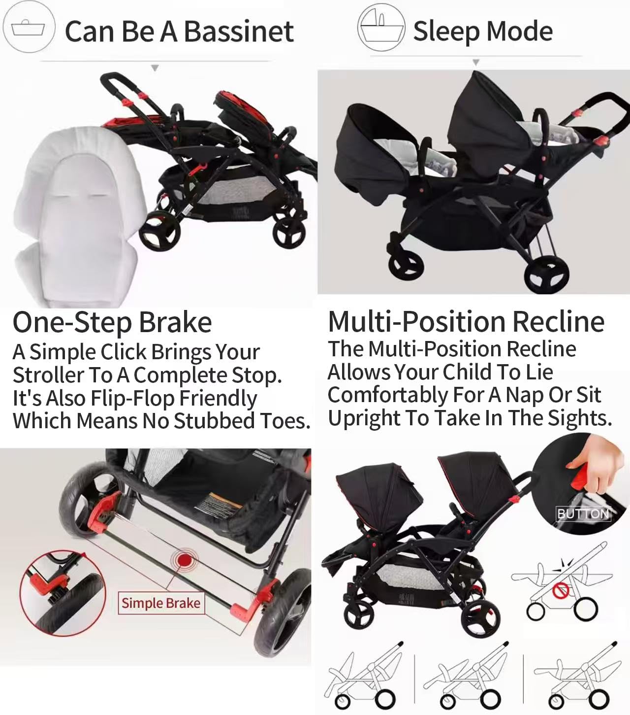 Rexhan Twin Baby Pram, 2 in 1 Foldable Double Baby Buggy, Reversible Tandem Pushchair, Twin All in One Stroller, Newborns, Toddlers, 0-4 Years, Aluminium Frame, Lightweight