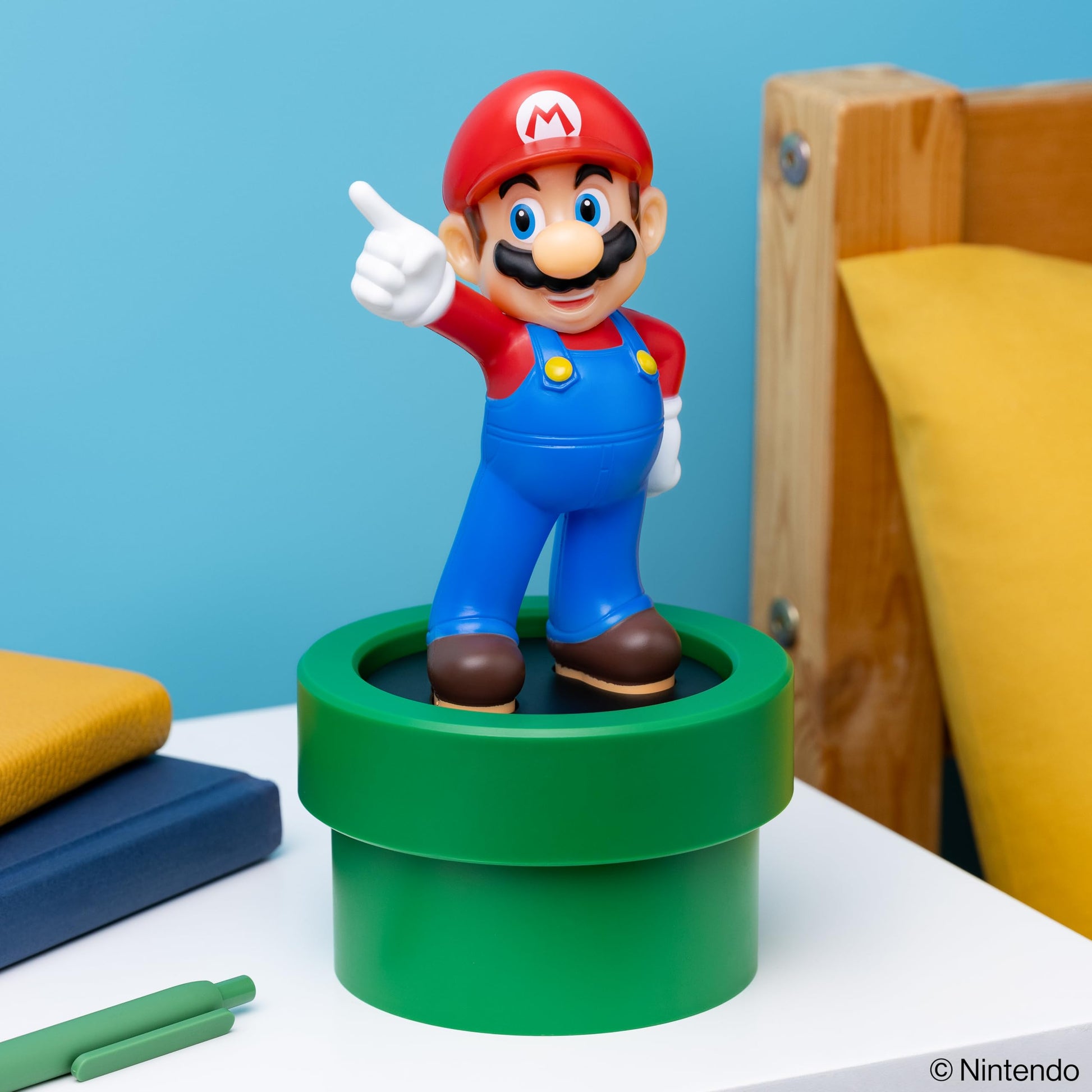 Paladone Super Mario figure light featuring Mario from Nintendo, battery-powered home and office decor, perfect for retro gamers.