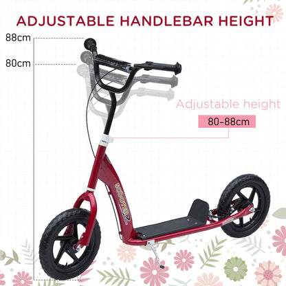HOMCOM Kids Scooter, Toddler Kick Scooter with Adjustable Handlebar, 12" EVA Tyres, Rear Brake, for Age 5-12 Years, Red