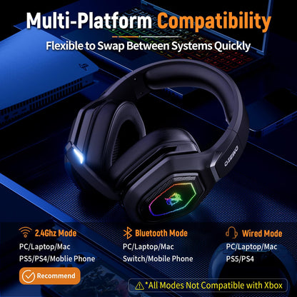 Ozeino Wireless Gaming Headset, Compatible with PC Ps5 Ps4 Boasts 2.4GHz Lossless Audio, USB & Type-C, Flip Microphone and 40-Hr Battery - Suited for Switch, Laptop, Mac