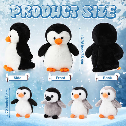 Harrycle 5 Pcs Stuffed Animal Penguin Plush Toy Set 14 Inch Mommy Penguin Stuffed Animal with 4 Cute Babies in Zippered Belly Soft Cuddly Plushie for Kids Gifts(Lovely Style)
