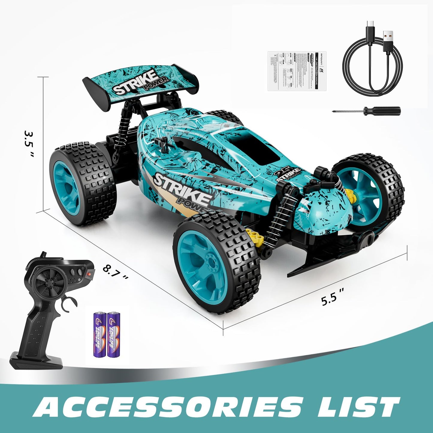 Tecnock RC Car Remote Control Car for Kids, 1:18 High Speed 20 KM/H 2WD RC Buggy, 2.4GHz Off Road Racing with Rechargeable Batteries, Toys Gift for Boys and Girls