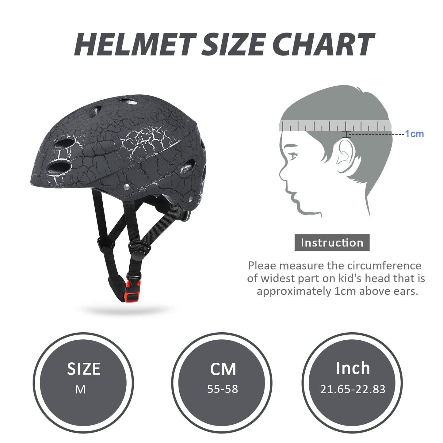 Kids Bike Helmet, Crash Style Boys and Girls Helmet, Adjustable Breathable ABS Hard Shell Skateboard Helmet for 5-14 Ages Children and Teens, Scooter Helmet for BMX Cycling, Biking,Inline Skating