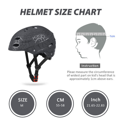 Kids Bike Helmet, Crash Style Boys and Girls Helmet, Adjustable Breathable ABS Hard Shell Skateboard Helmet for 5-14 Ages Children and Teens, Scooter Helmet for BMX Cycling, Biking,Inline Skating