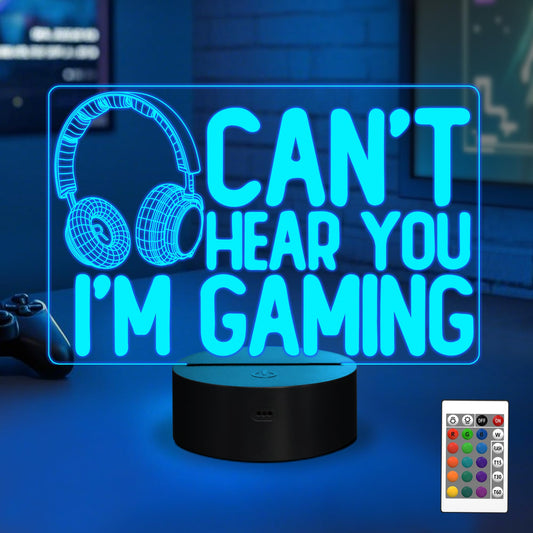 YuanDian gaming night light with headset graphic, 16 color options, touch and remote control, ideal for gamers and teens.