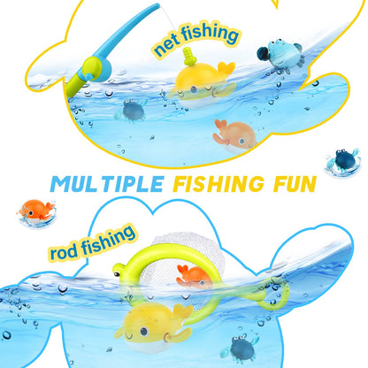 twoonto Baby Bath Toys, Wind Up Magnetic Fishing Games Toy with Fishing Net Floating Pool Bathtub Toys, Montessori Toys for Toddlers, Boys, Girls, 1 2 3 4 5 Years Old, 4 Pcs (Style C)