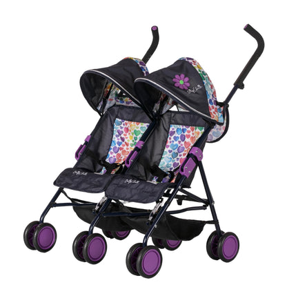 Daisy Chain Zipp Twin Max Dolls Pushchair – Adjustable handles from 76-82cm. For ages 4,5,6,7,8 or 9 years. (Rainbow Hearts)