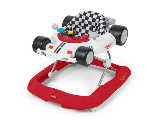 Babylo Racer Baby Walker with adjustable height in white and red, featuring a sturdy frame and supportive seat for infants.