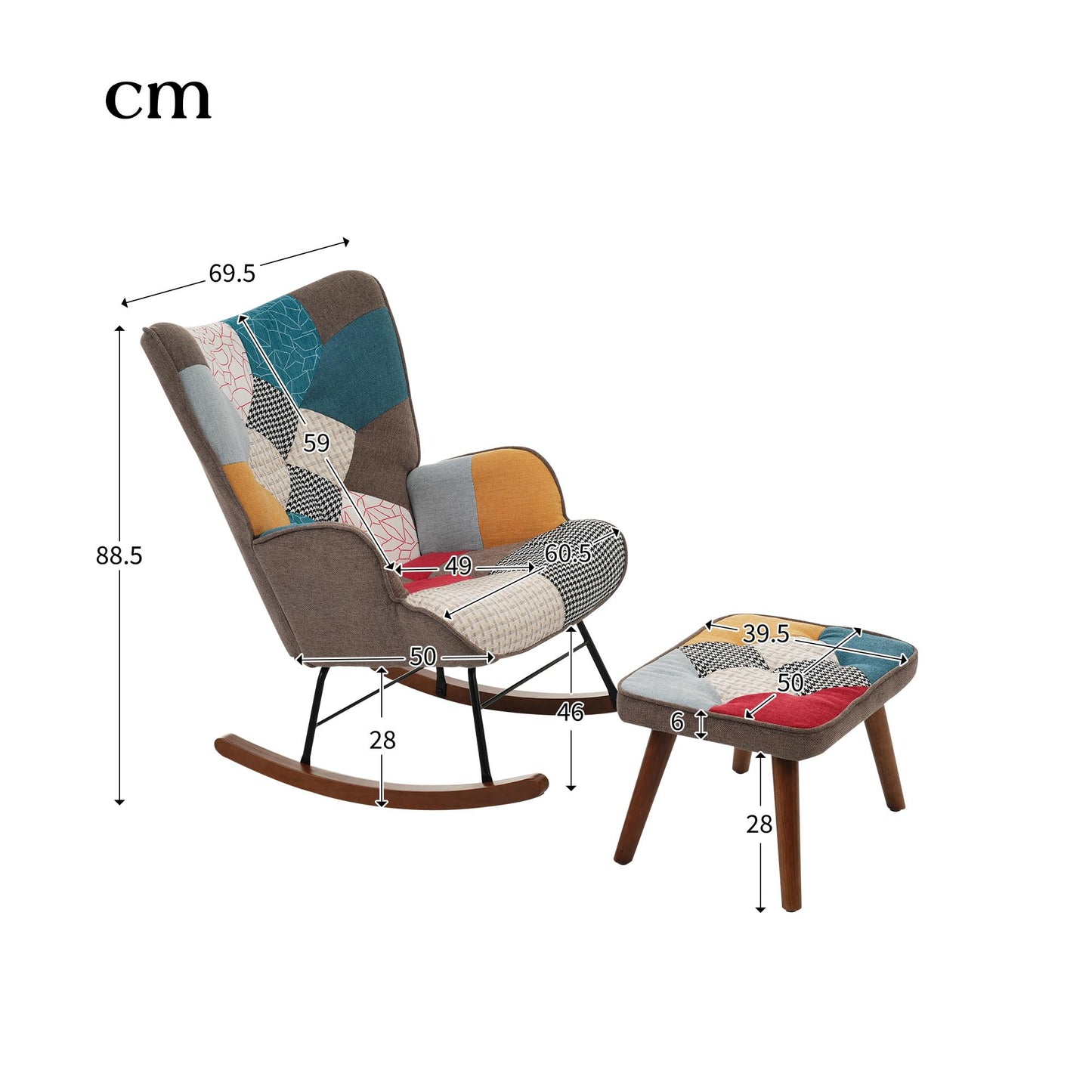 BTM Rocking Chair for Nursery, Rocking Chair with with Footstool, Iron and Walnut Feet, Single Recliner Lounge for Living Room Bedroom Office, Colorful