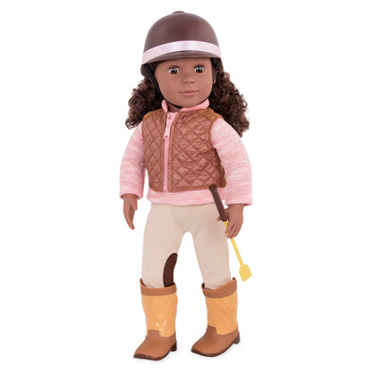 Deluxe equestrian outfit for 18-inch dolls, featuring clothing and horse riding accessories from Our Generation.