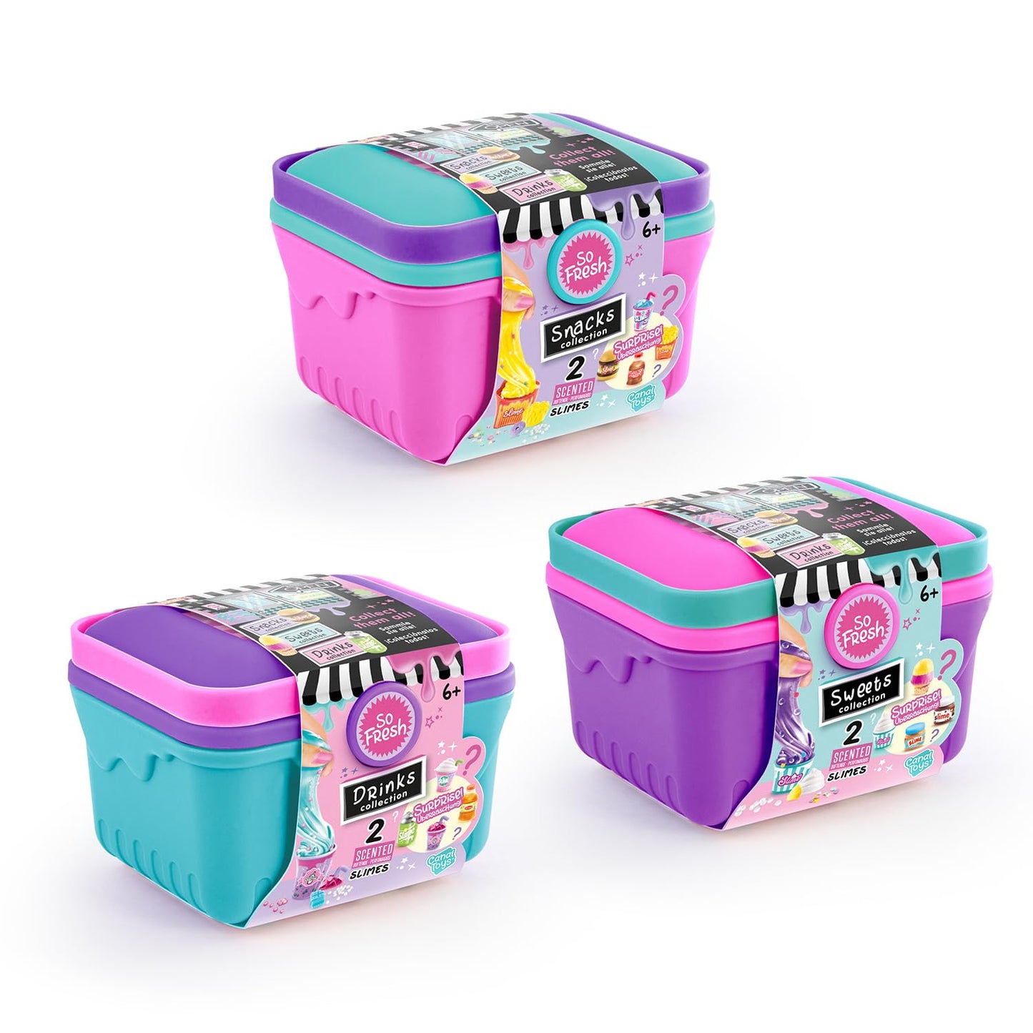 Mini market case with Canal Toys So Slime DIY slime, colorful collectable shakers, fun mess-free slime for kids.