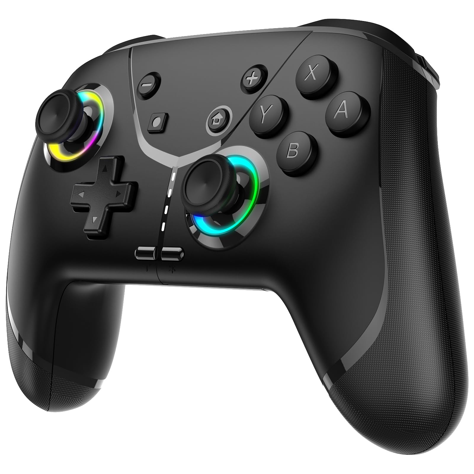 Ligame Switch Wireless Controller in black with RGB lighting, featuring vibration, turbo, macro, motion, and wake-up functions.