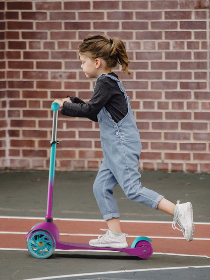FAYDUDU 3 Wheel Scooter with LED Children's Scooter for Children from 2-5 Years, Adjustable Height (Pink)