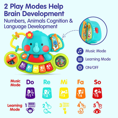 HOLA Baby Toys 6 to 12 Months Musical Elephant Piano Baby Toy 6 Months Plus 12 18 Months Interactive Early Learning Toys for 6 Month Old Babies Girls Boys Gifts