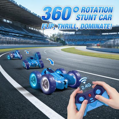 Dual Direct Charging Remote Control Cars with LED Light,High Speed 2.4Ghz 4WD Rc Stunt Car,Indoor and Outdoor 360° Rotates 180°Flips Electric Vehicle Toys Gifts for 3-12 Year Old Boys Girls Kids