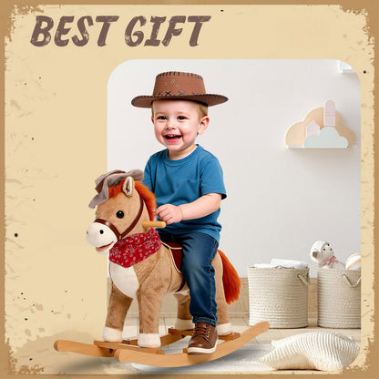 NINODOVAE Kids Rocking horse,Plush Stuffed Animal Rocker, for kids 1-3 years (light brown)
