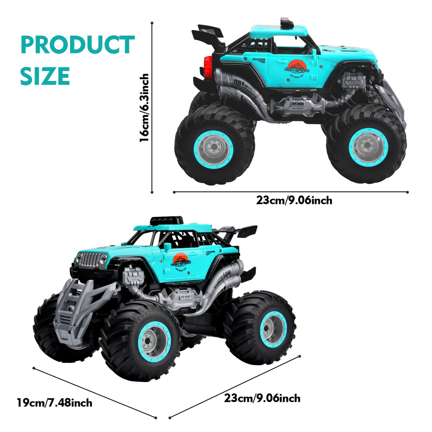 iBlivers Remote Control Monster Truck, 2.4GHz All Terrain RC Cars, Remote Control Monster Car with 2 Batteries, Spray RC Truck for Boys 4-7 8-12 and Girls
