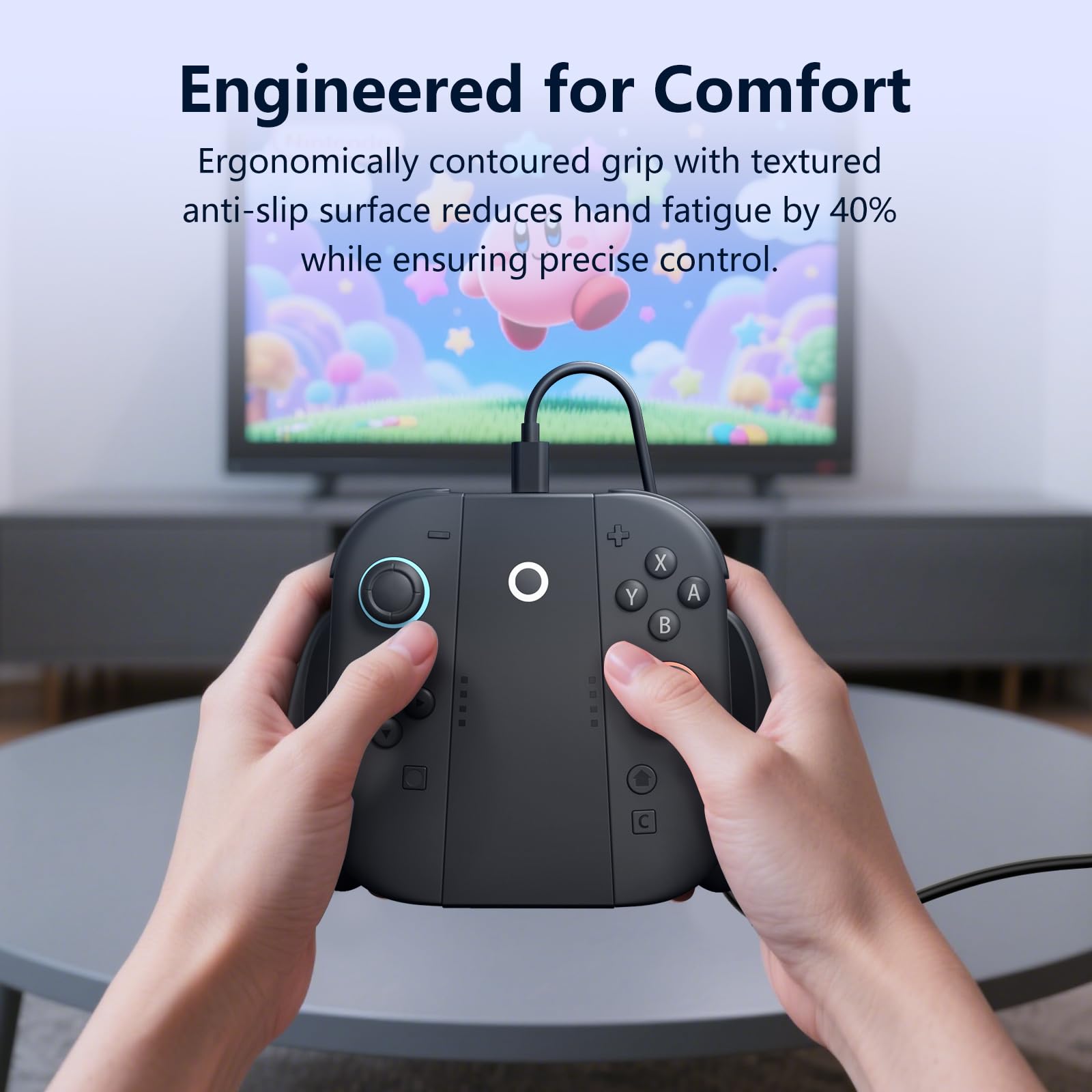 CloudValley Joy-Con charging grip for Nintendo Switch 2, ergonomic handle with USB-C cable, allows play while charging.
