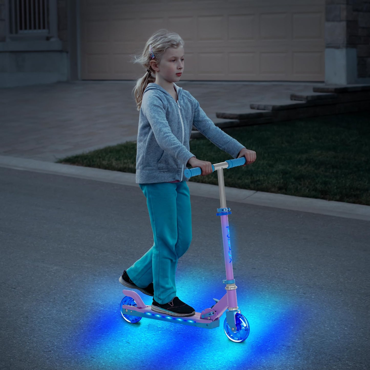 Scooter for Kids Ages 5-12 TONBUX Folding 2 Wheel Kids Scooter with Light Up Wheels & Stem & Deck, 3 Adjustable Height Handle, Lightweight Portable Kick Scooters for Girls Boys Toddler, up to 50kg