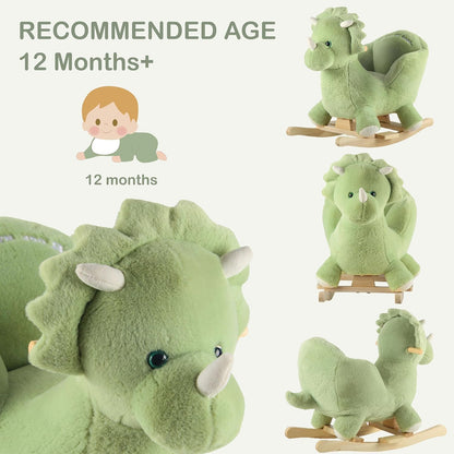 Rock My Baby Plush Rocking Horse - Soft Stuffed Body,Safety Seat Chair, Wooden Rockers, Music Button – Toddler Ride-On Toy for Ages 1–3 (green)
