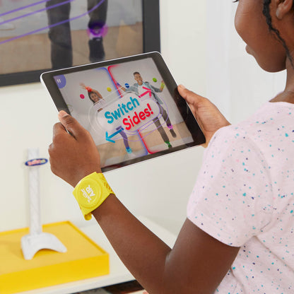 Hasbro Gaming Twister Air Party Game Includes 4 Twister Air Wrist Bands, 4 Twister Air Ankle Bands, Device Stand with clip, base, and post, and Game Rules For Ages 8+ Years