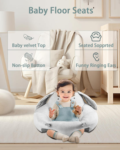 Suihuooo 3-in-1 Baby Play Mat, Baby Seats for Infants to Sitting Up, Mats for Floor Play with 5 Detachable Toys, Baby Gym for Babies 0-6 6-12 Months, Grey