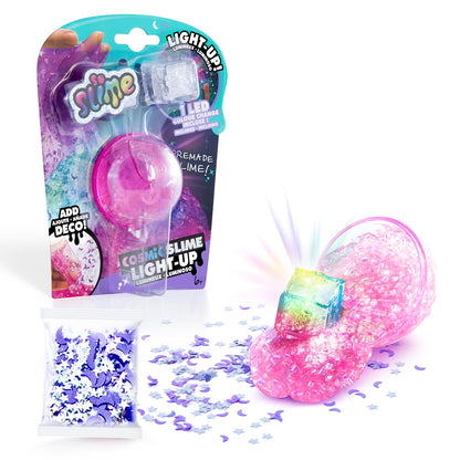Color-changing LED cosmic slime set by Canal Toys with decorations, glow-in-the-dark features, and sensory slime for kids aged 6+.