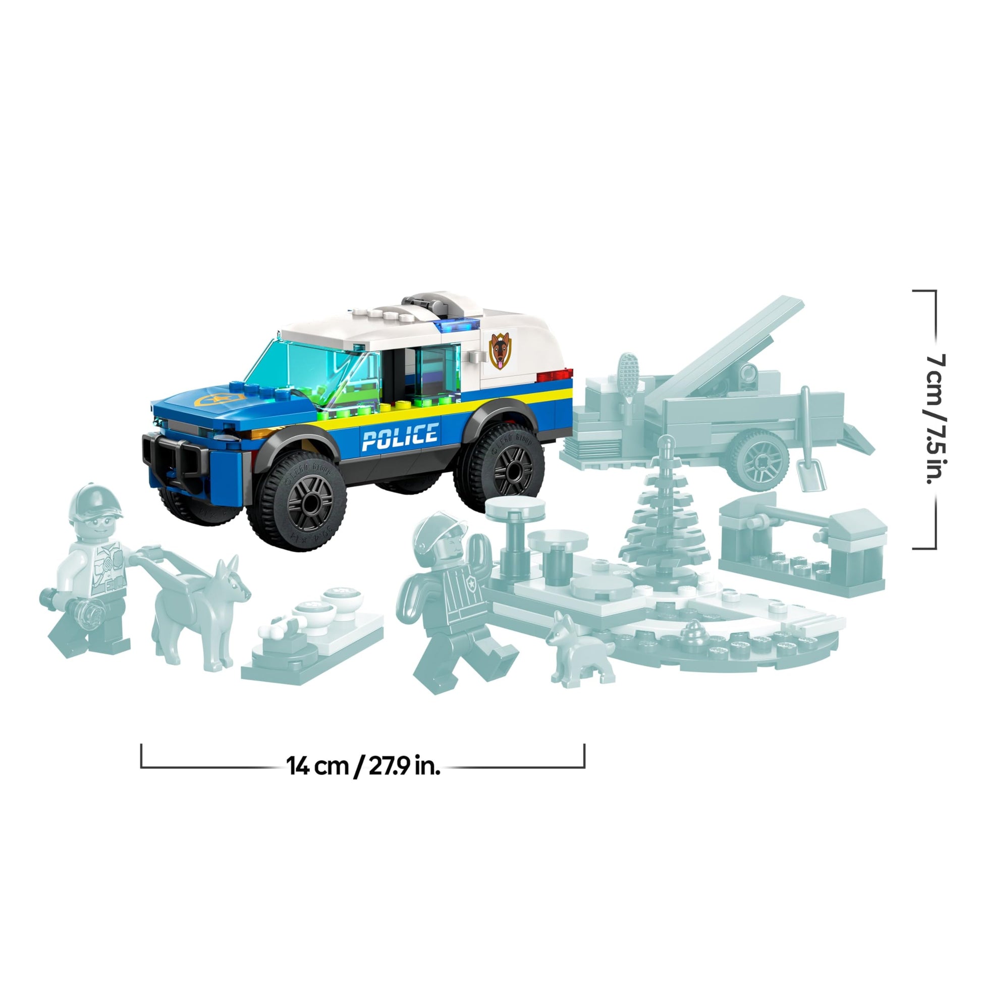 LEGO 60369 City Mobile Police Dog Training Set with SUV, trailer, obstacle course, and puppy figures for kids aged 5+.